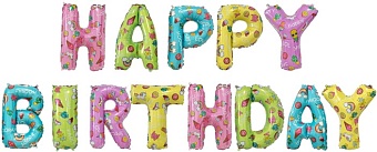 Набор шаров (14''/36 см) Мини-буква, Надпись "Happy Birthday", Веселые картинки, 1 шт. в уп.