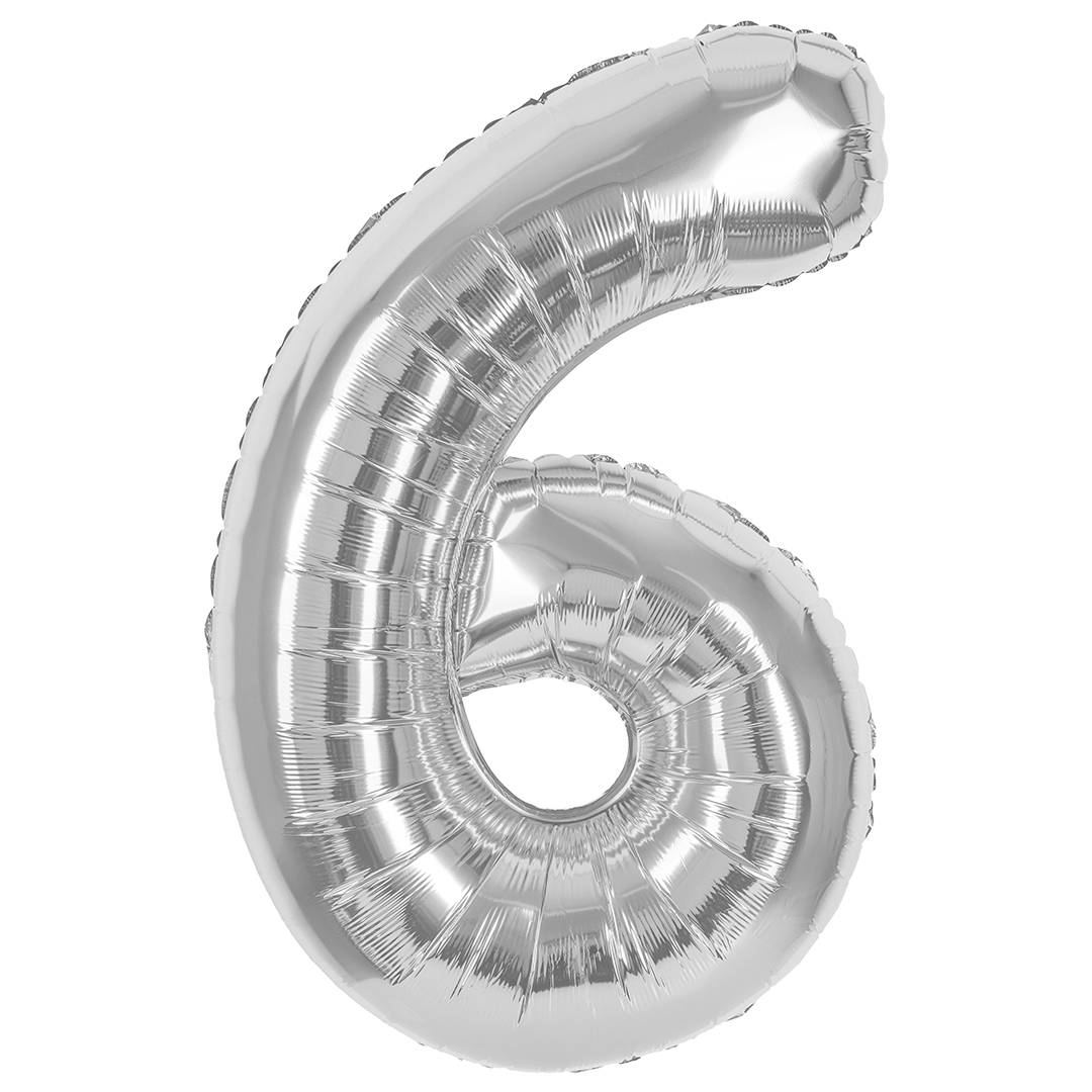 Цифры - Шар (40''/102 см) Цифра, 6, Серебро, 1 шт. в уп.