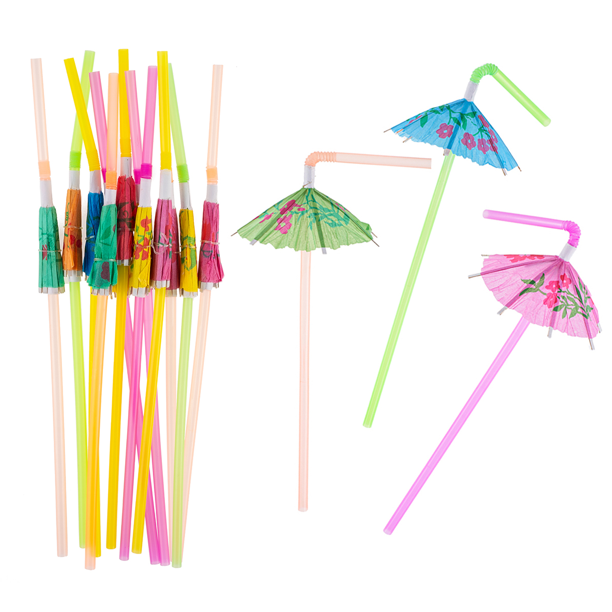 Трубочки и палочки для коктейлей - Трубочки для коктейлей (пластик), Зонтики, Ассорти, 12 шт. в упак.