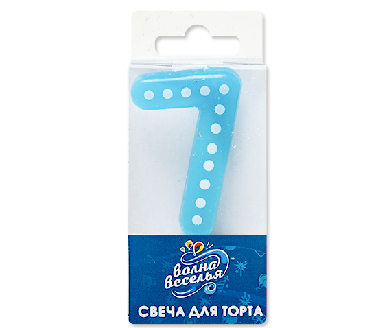 Свеча Цифра, 7 Белые точки, Голубой, 3*4,5 + 1,5 см, 1 шт. с держат.