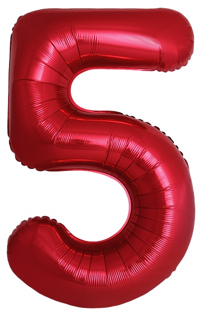 Шар (40''/102 см) Цифра, 5 Slim, Красный, Металлик, 1 шт. в уп.