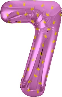 Шар (34''/86 см) Цифра, 7 Золотые короны, Розовый, 1 шт. в уп.
