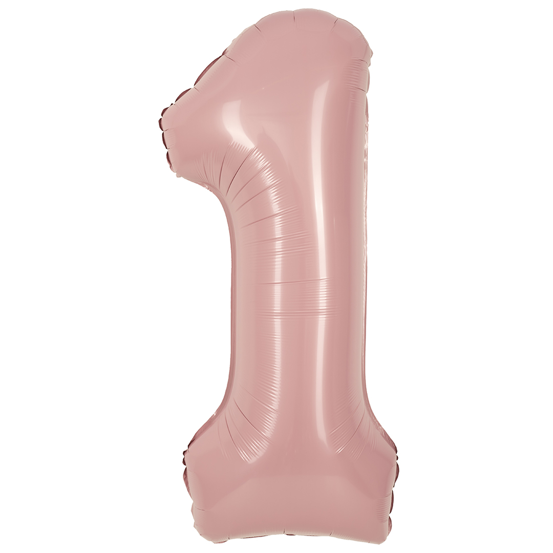 Цифры - Шар (40''/102 см) Цифра, 1, Пыльная роза, Сатин, 1 шт. в уп.