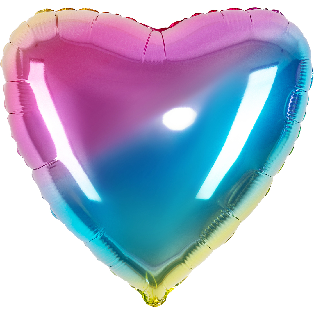 Без рисунка - Шар (18''/46 см) Сердце, Нежная радуга, Градиент, 1 шт.