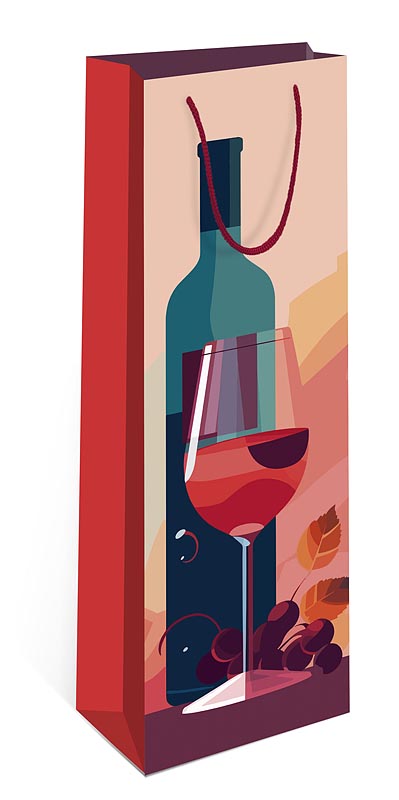 Пакет подарочный для вина, Бокал и вино, 36*12*9 см, 1 шт.
