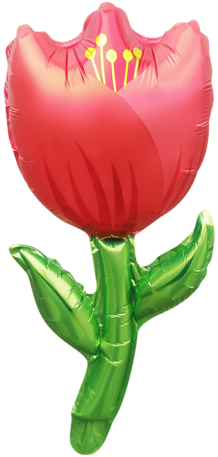 Мини-фигуры - Шар с клапаном (17''/43 см) Мини-цветок, Тюльпан, Красный, 1 шт.