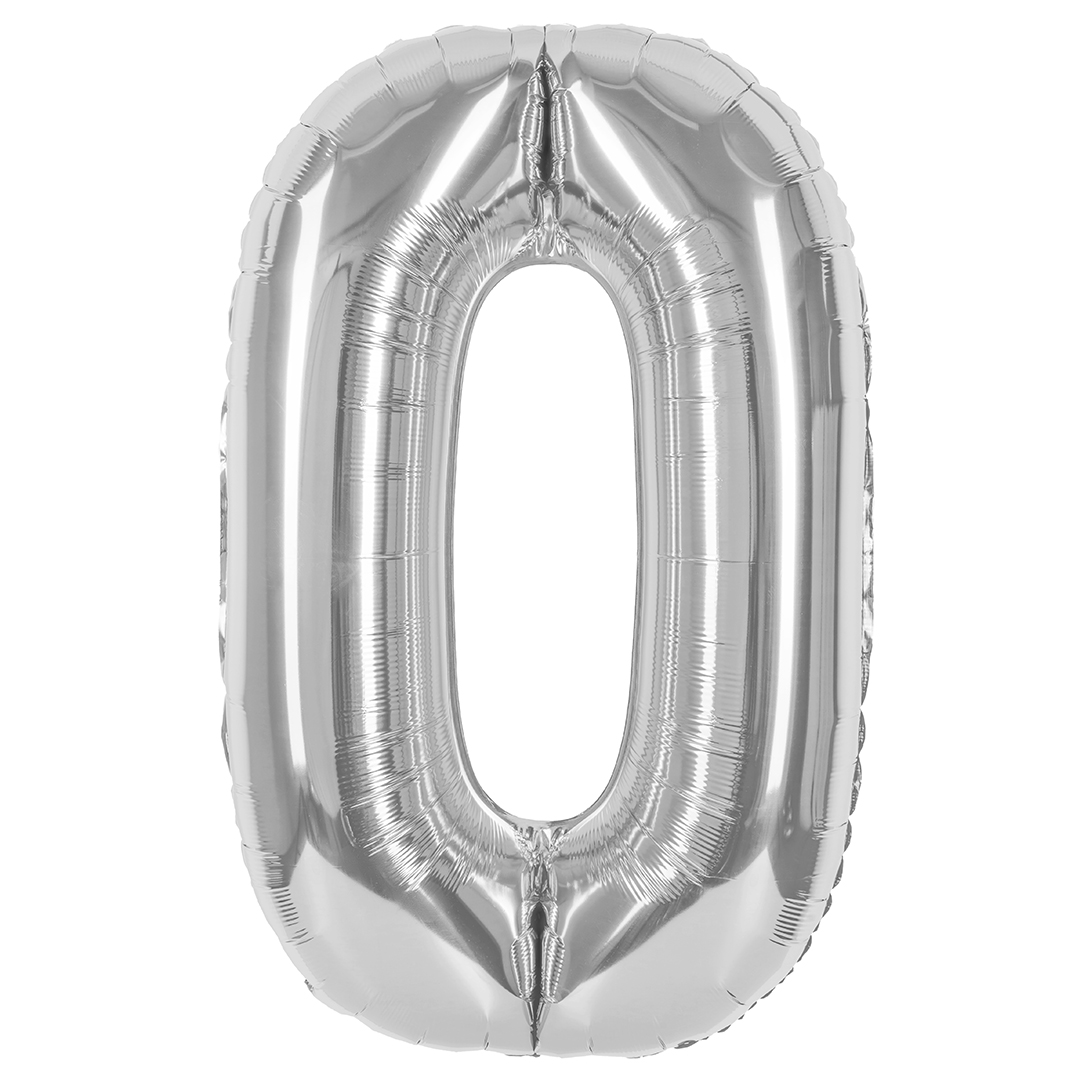 Цифры - Шар (40''/102 см) Цифра, 0, Серебро, 1 шт. в уп.
