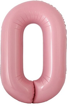 Шар с клапаном (16''/41 см) Мини-цифра, 0, Розовый, Матовый, 1 шт.
