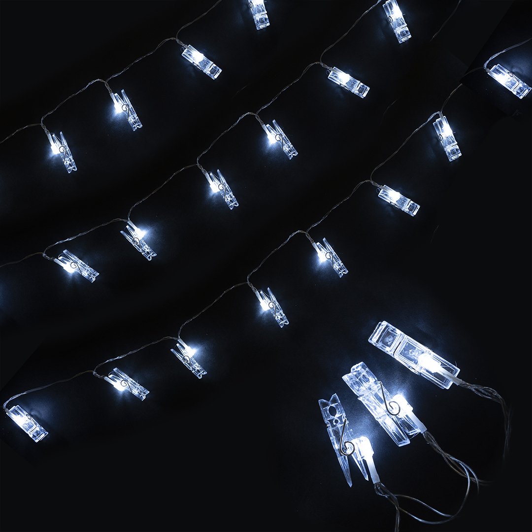 Светодиодные гирлянды и подсветка - Светодиодная гирлянда Прищепки, 20 Led, IP14, 3 м. Белый, 1 шт.