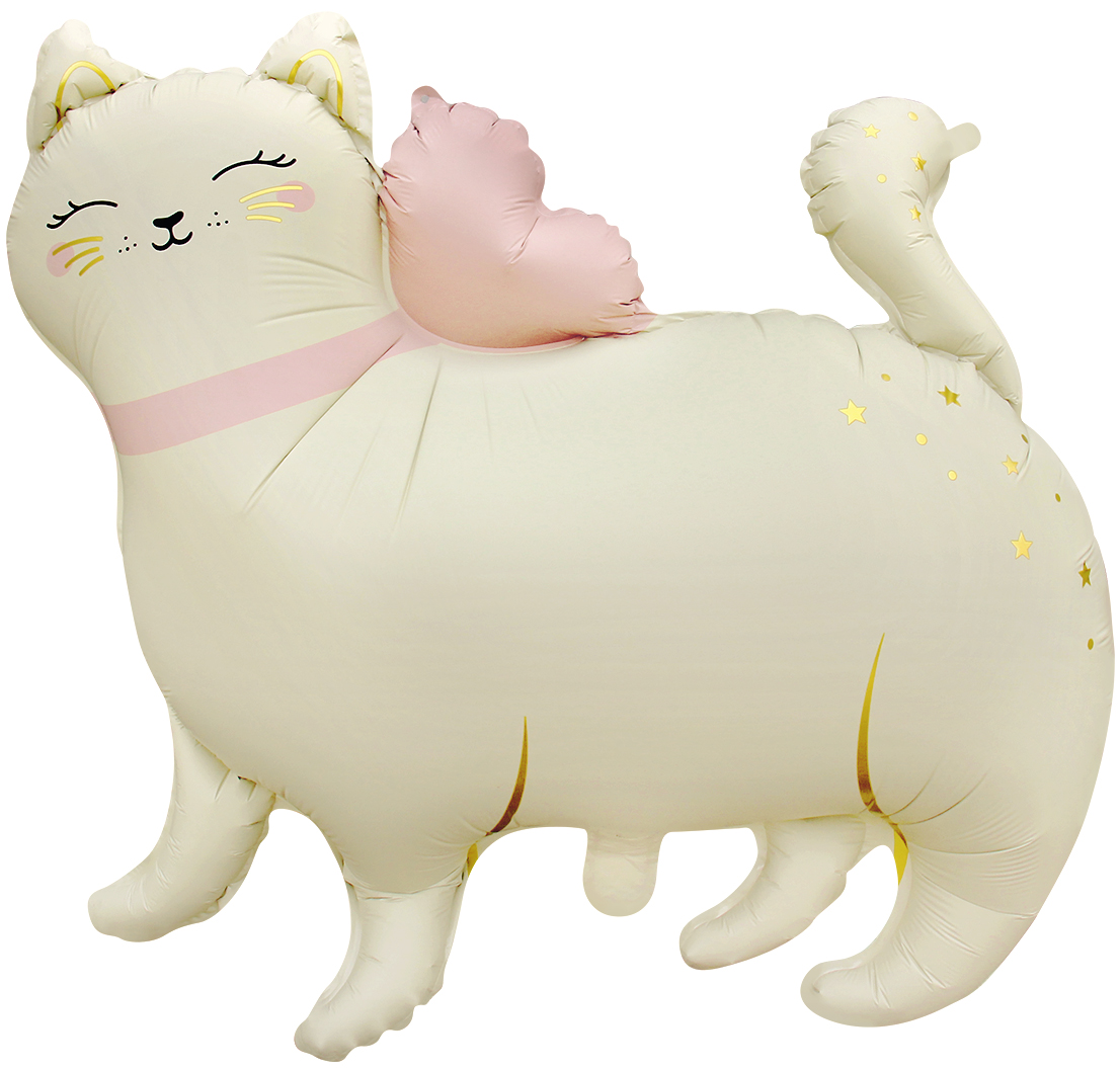 Большие фигуры - Шар (27''/69 см) Фигура, Кошечка с бантом, Сатин, 1 шт. в уп.