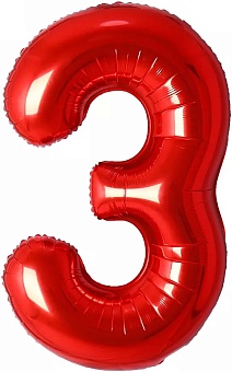 Шар (32''/81 см) Цифра, 3, Красный, 1 шт. в уп.