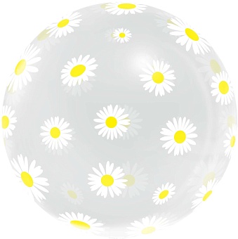 Шар с клапаном (18''/46 см) Deco Bubble, Ромашки, Прозрачный, Кристалл, 1 шт. в уп.