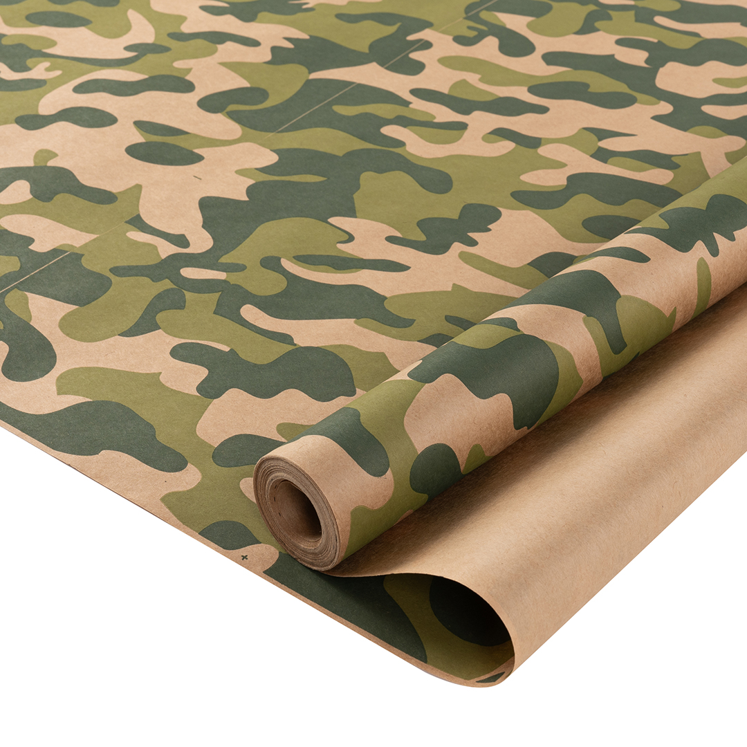 Упаковочная бумага, Крафт 65гр (0,7*9 м) Камуфляж, Хаки, 1 шт.