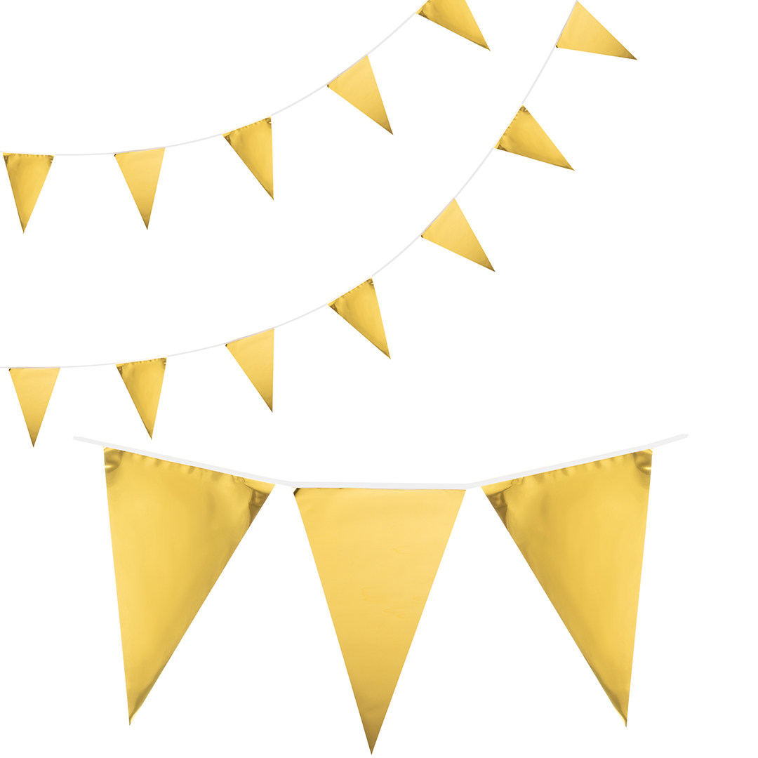 Гирлянды, плакаты, подвески - Гирлянда Флажки, 20*30 см*20 шт, 10 м, Золото, Металлик, 1 упак.