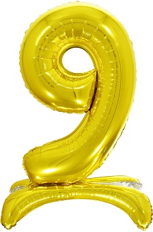 Шар (32''/81 см) Цифра на подставке, 9, Золото, 1 шт. в уп.