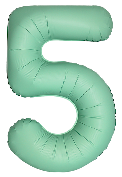 Шар (40''/102 см) Цифра, 5 Slim, Мятный, Матовый, 1 шт. в уп.