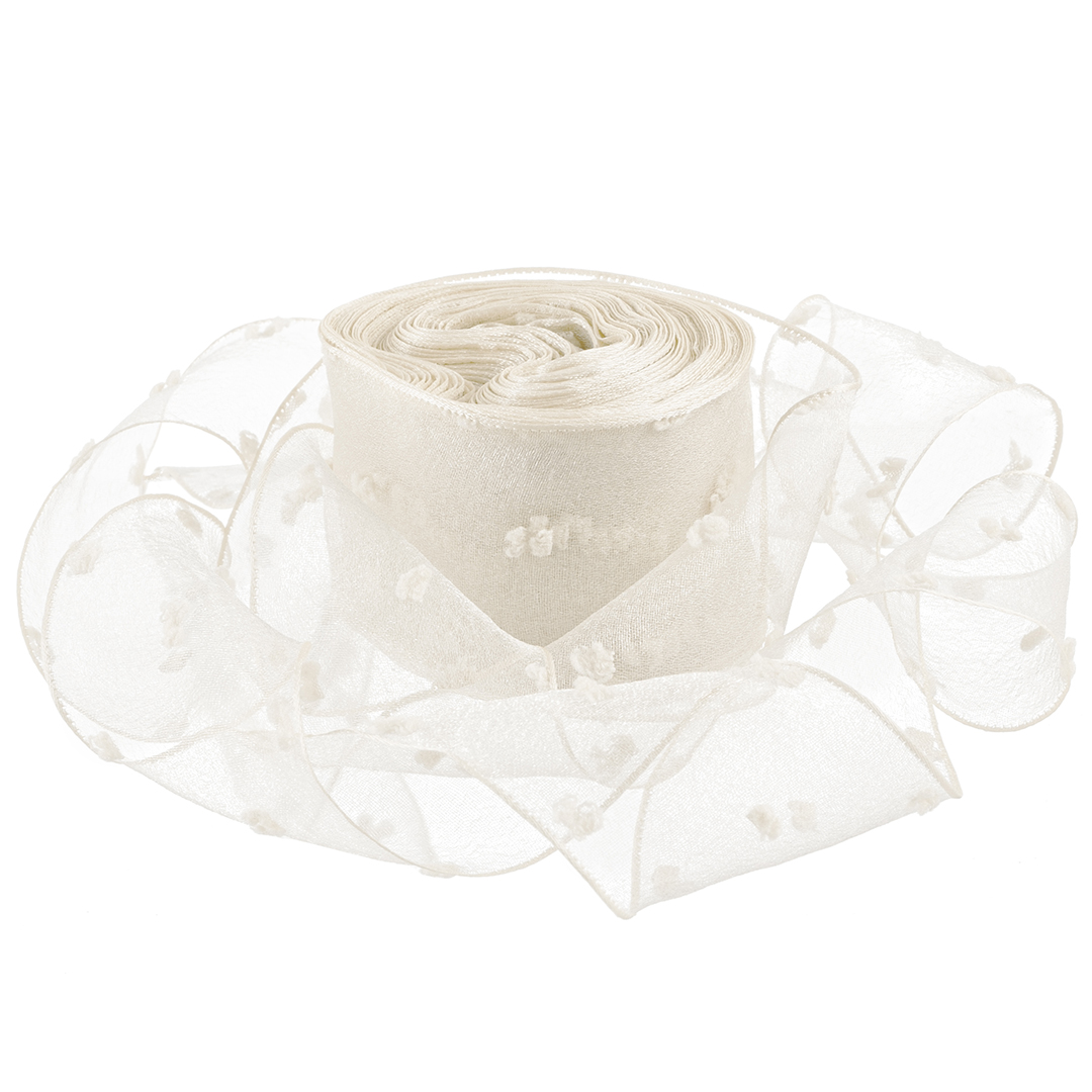 Ленты - Лента декоративная (4 см*9,14 м) Воздушные точки, Кремовый, 1 шт.