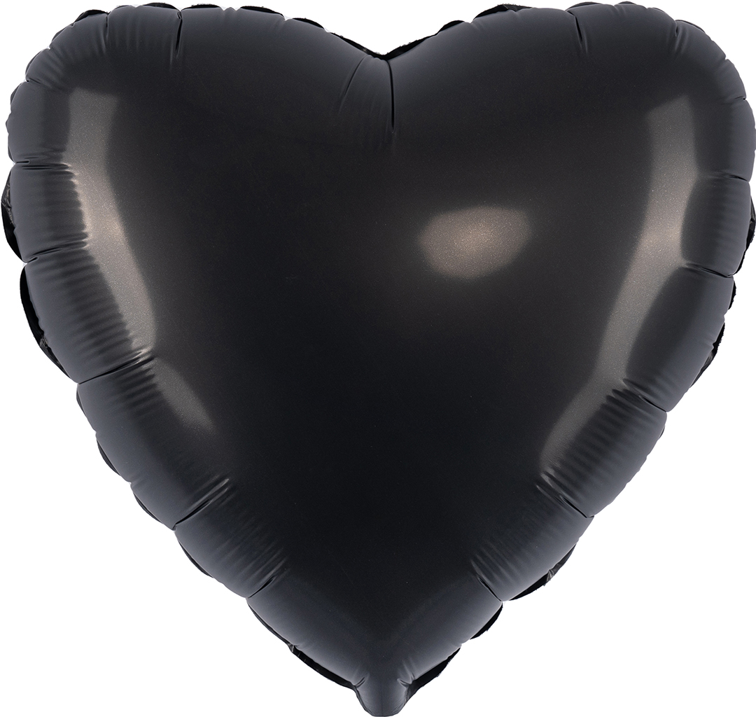 Без рисунка - Шар (18''/46 см) Сердце, Черный, Сатин, 1 шт.