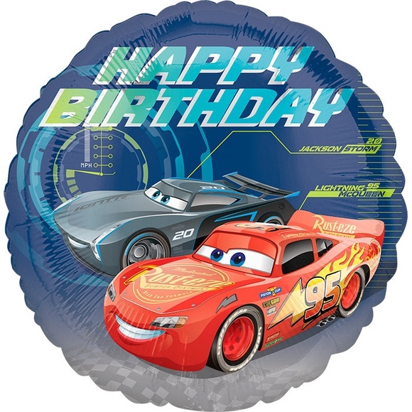 Шар (18''/46 см) Круг, Гоночные машинки, Happy Birthday, 1 шт. в уп.