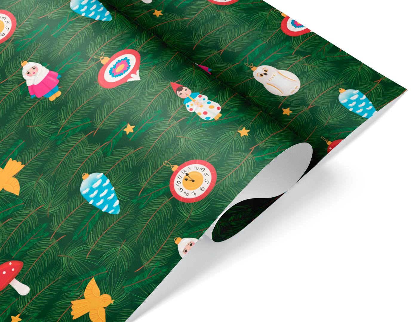 Бумага и пленка - Упаковочная бумага 80гр (0,7*1 м) Еловые ветки, 1 шт.