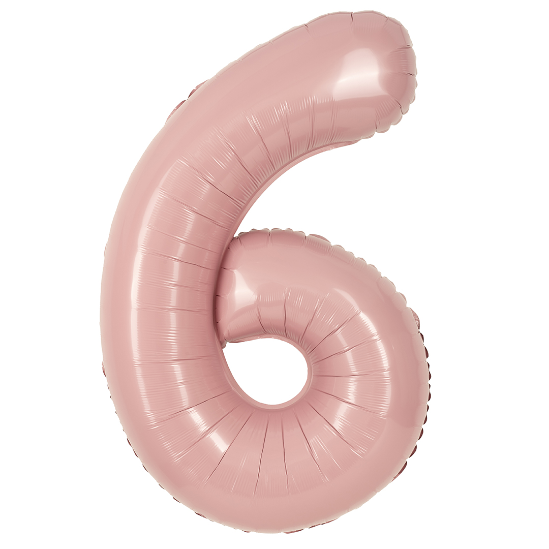 Цифры - Шар (40''/102 см) Цифра, 6, Пыльная роза, Сатин, 1 шт. в уп.