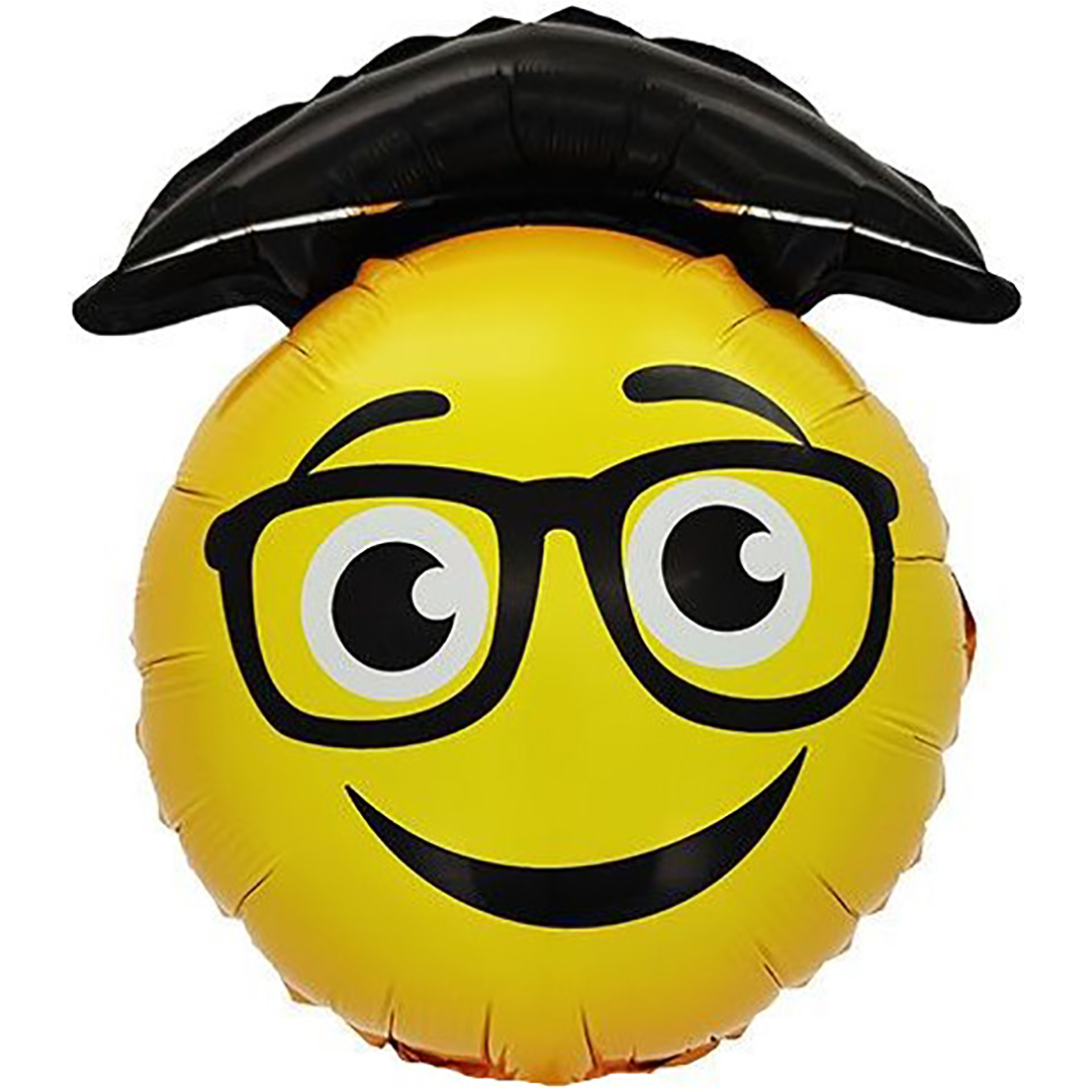 Шар с клапаном (17''/43 см) Мини-фигура, Смайл Выпускник, 5 шт. в уп. (цв.этик.)