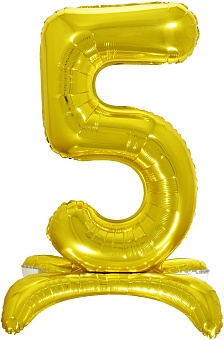 Шар (32''/81 см) Цифра на подставке, 5, Золото, 1 шт. в уп.