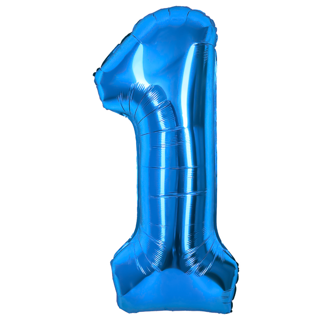 Цифры - Шар (40''/102 см) Цифра, 1, Синий, Металлик, 1 шт. в уп.