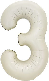 Шар (32''/81 см) Цифра, 3, Белый песок, Сатин, 1 шт. в уп.
