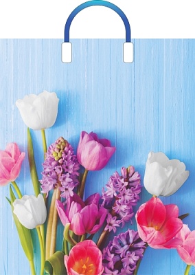 Полиэтиленовые пакеты с пластиковой ручкой - Пакет ПЭ с пластмассовыми ручками 38х45+3см 90мкм "Цветочный уют"