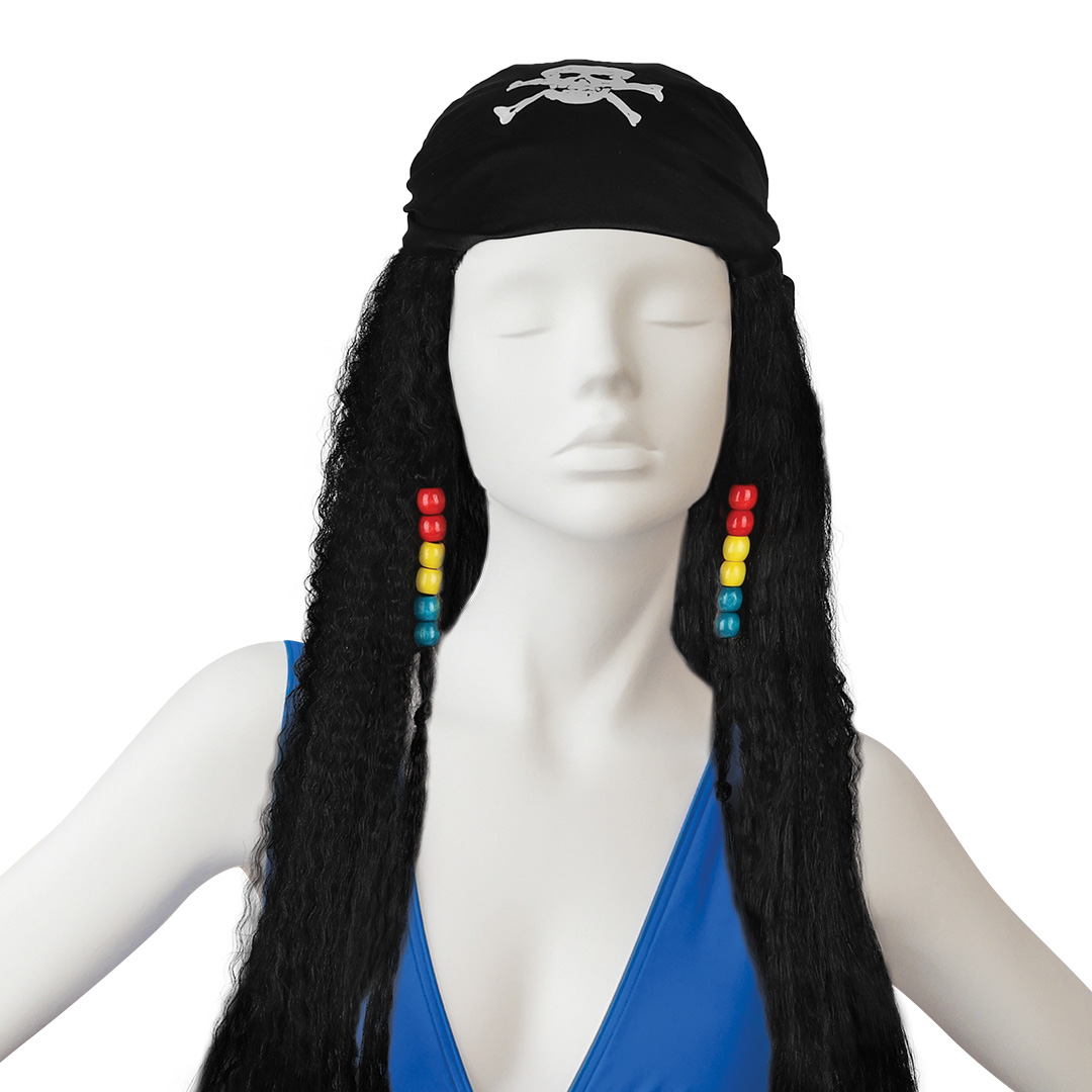 Парики и цветные пряди - Парик карнавальный, 100 гр, Пират в бандане, Черный, 1 шт. в упак.