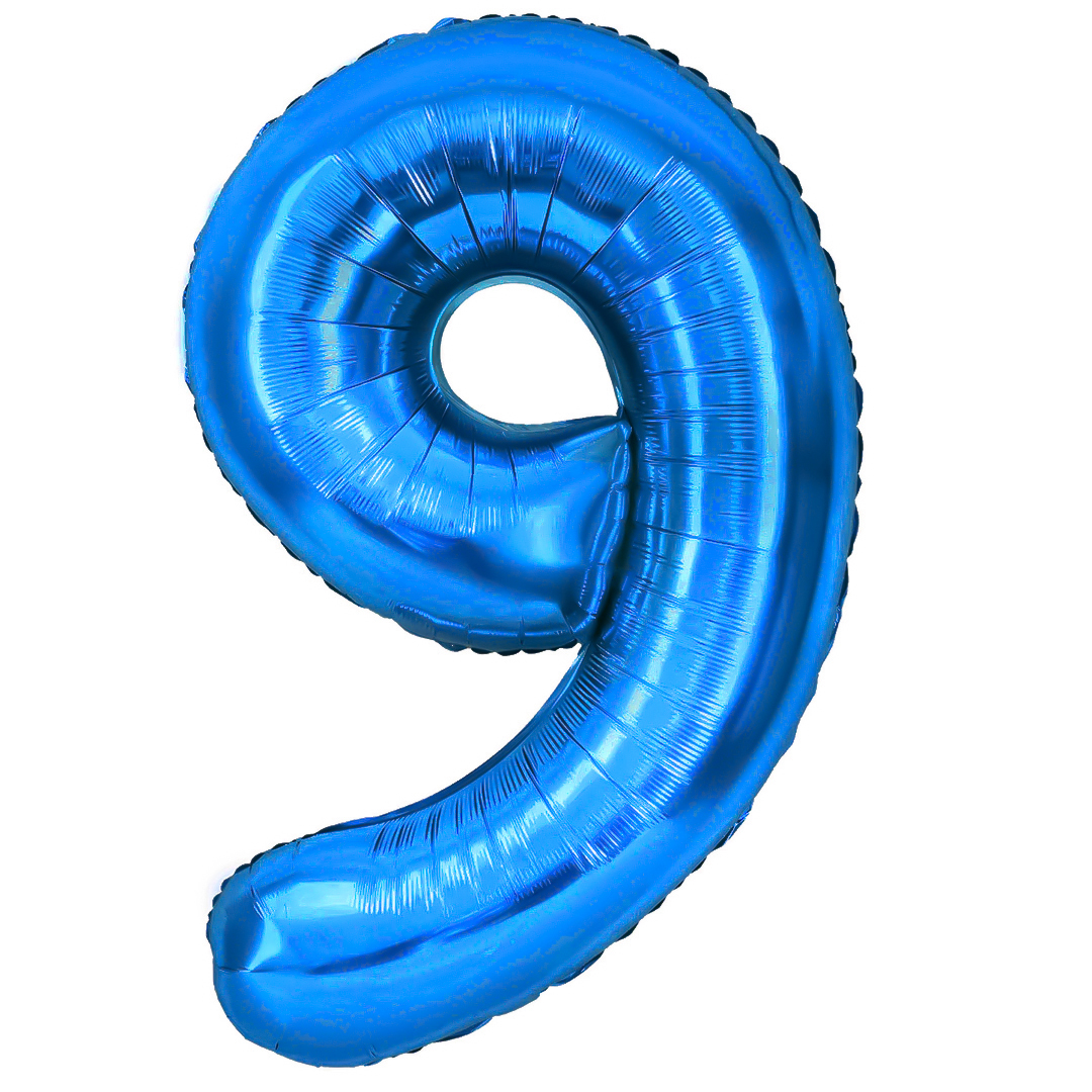 Цифры - Шар (40''/102 см) Цифра, 9, Синий, Металлик, 1 шт. в уп.