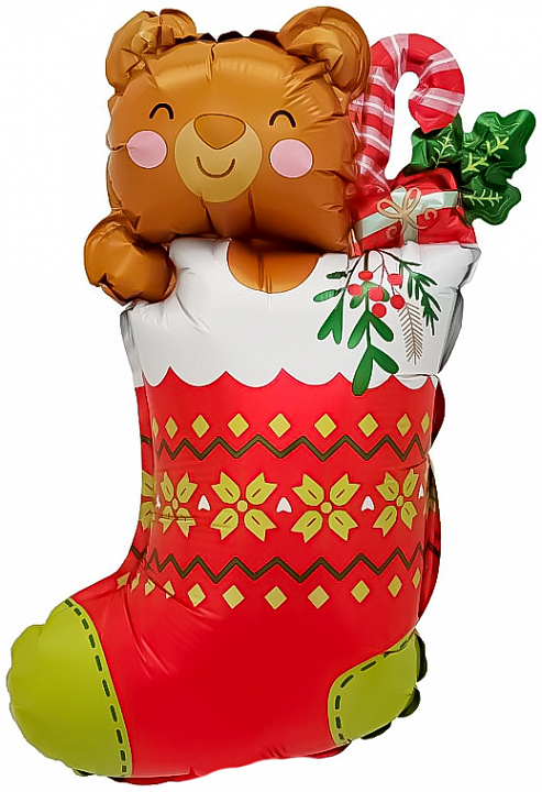 Шар с клапаном (17''/43 см) Мини-фигура, Новогодний носок с подарками, 5 шт. в уп.