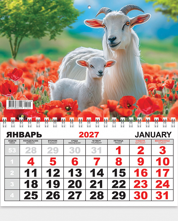 Одноблочный настенный календарь на 2027 год "Символ года"