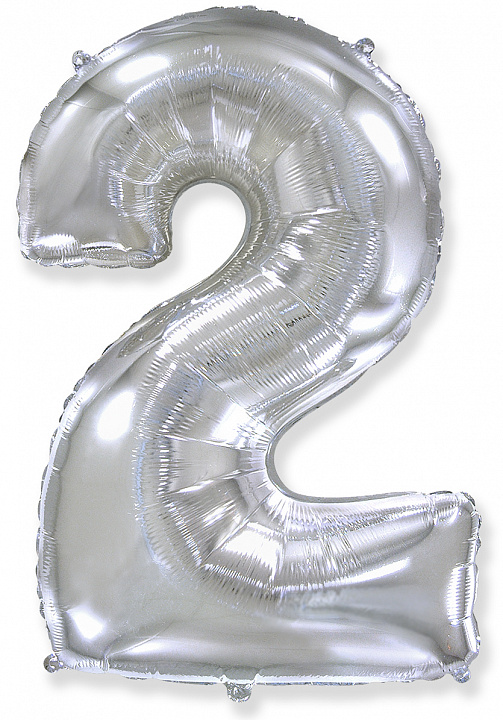 Шар (40''/102 см) Цифра, 2, Серебро, 1 шт.