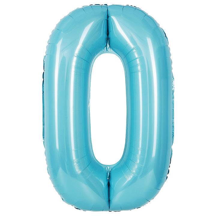 Шар (40''/102 см) Цифра, 0, Голубой, Матовый, 1 шт. в уп.