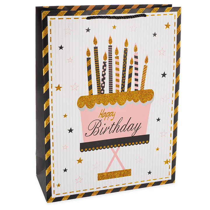 Пакет подарочный, 210гр, Happy Birthday, Лучший День Рождения, Дизайн №1, с блестками, 41*31*12 см,