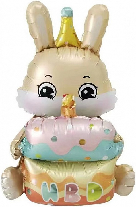 Шар (37''/94 см) Фигура 3D, Зайка с тортиком, 1 шт. в уп.