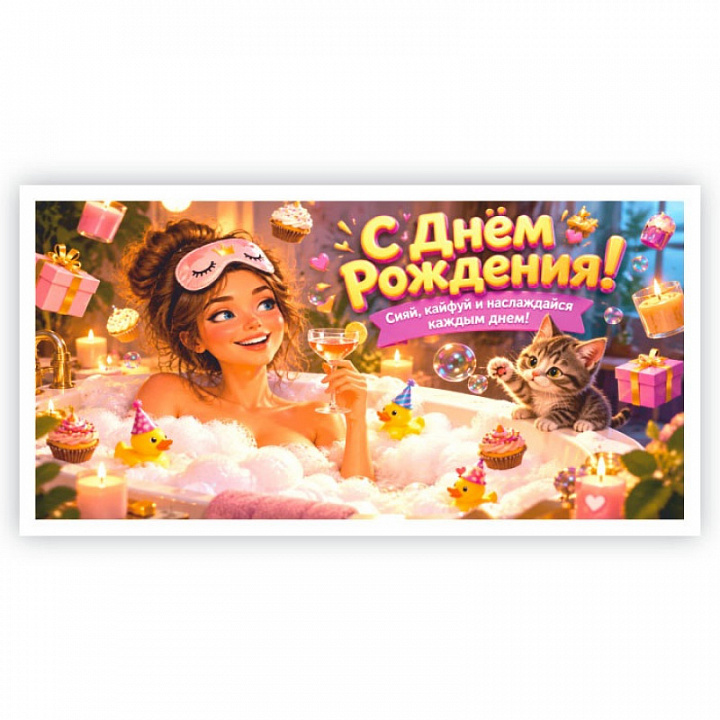 Конверт для денег "С Днем Рождения! Сияй, кайфуй и наслаждайся каждым днем!"