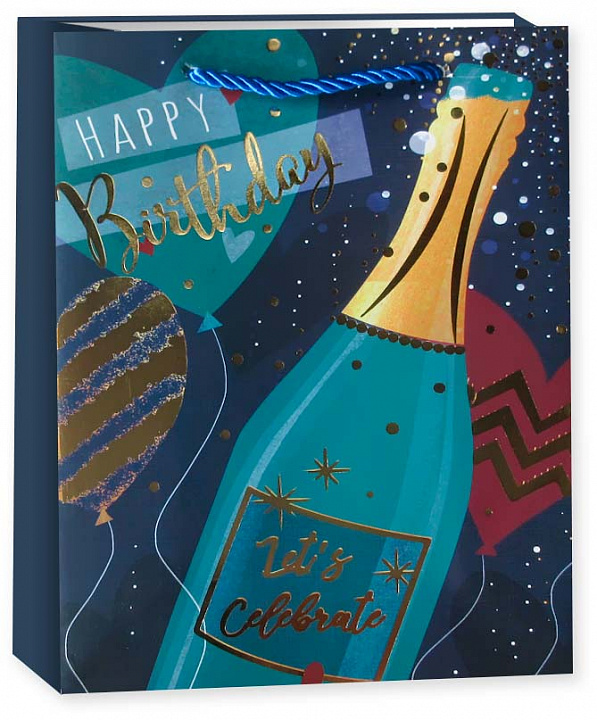 Пакет подарочный, 210гр, Happy Birthday, Дизайн №1, Металлик, 32*26*10 см, 1 шт.