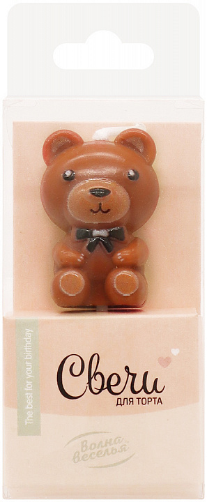Свечи Фигура 3D, Мишка, на шпажке, Коричневый, 2,5*4 + 3 см, 1 шт. с держат.