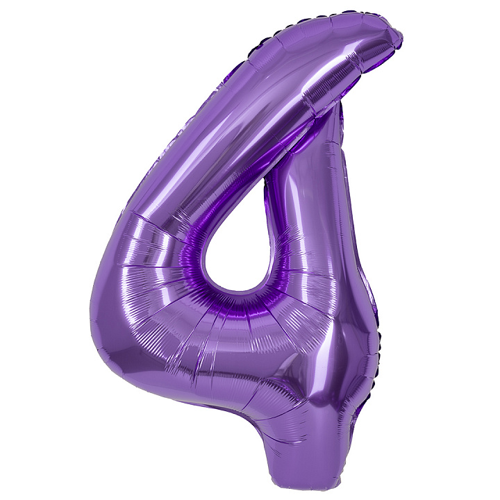 Шар (40''/102 см) Цифра, 4, Сиреневый, Металлик, 1 шт. в уп.