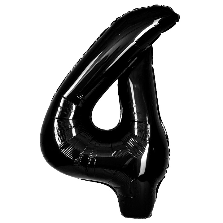 Шар (40''/102 см) Цифра, 4, Черный, Металлик, 1 шт. в уп.
