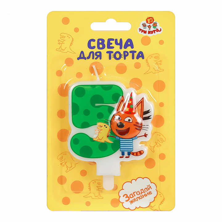 Свеча Цифра, 5 Три Кота, Коржик, 6*6,4 + 1,5 см, 1 шт. с держат.
