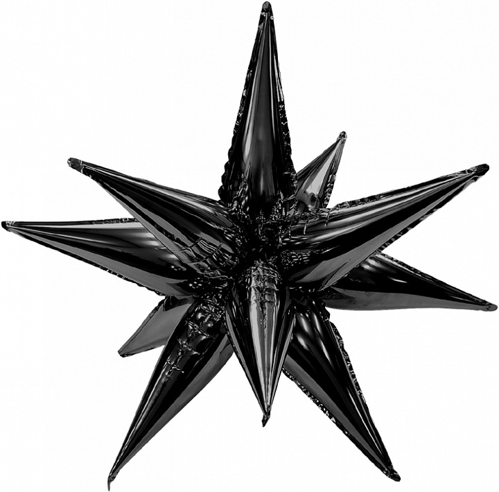 Шар 3D (26''/66 см) Звезда, Составная, Черный блеск, 1 шт. в уп.