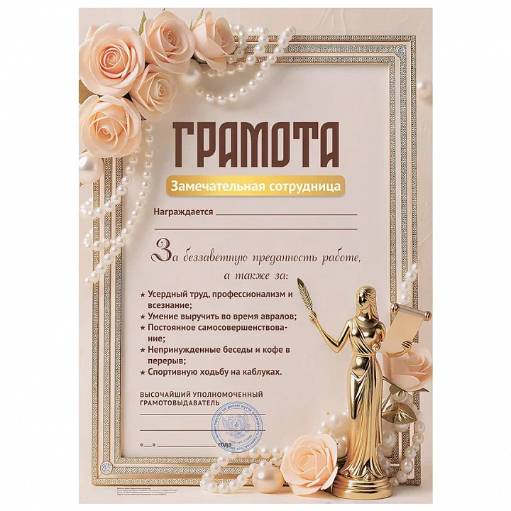 Грамота Лучшая сотрудница