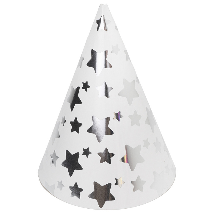 Колпаки, Звезды Микс, Белый/Серебро, Металлик, 16 см, 6 шт. в упак.
