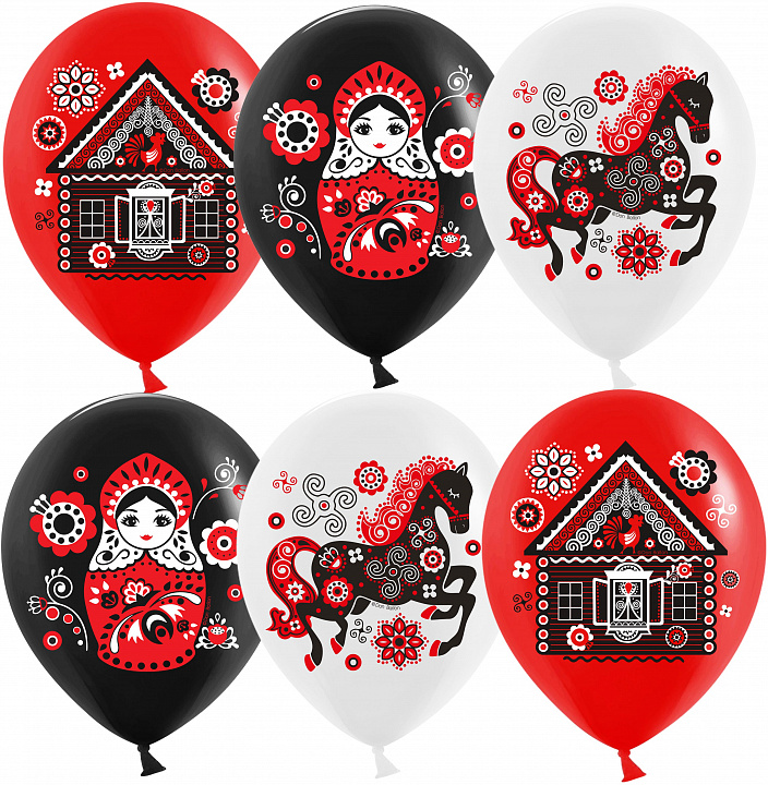 Шар (12''/30 см) Русские мотивы, Ассорти, пастель, 1 ст, 25 шт.