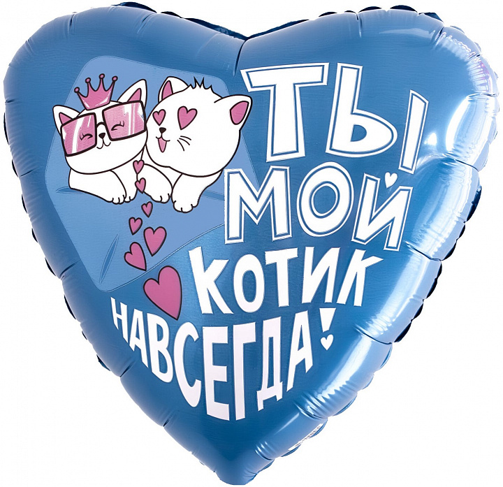 Шар (19''/48 см) Сердце, Ты - мой котик навсегда, 1 шт.