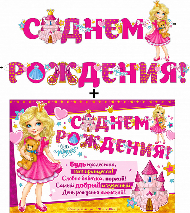 Гирлянда "С Днем Рождения" + Плакат, блестки